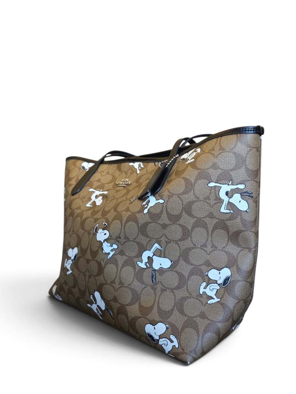 Coach x Peanuts Snoopy City Tote Signature Coated Canvas Brown Black Rare - Picture 4 of 16